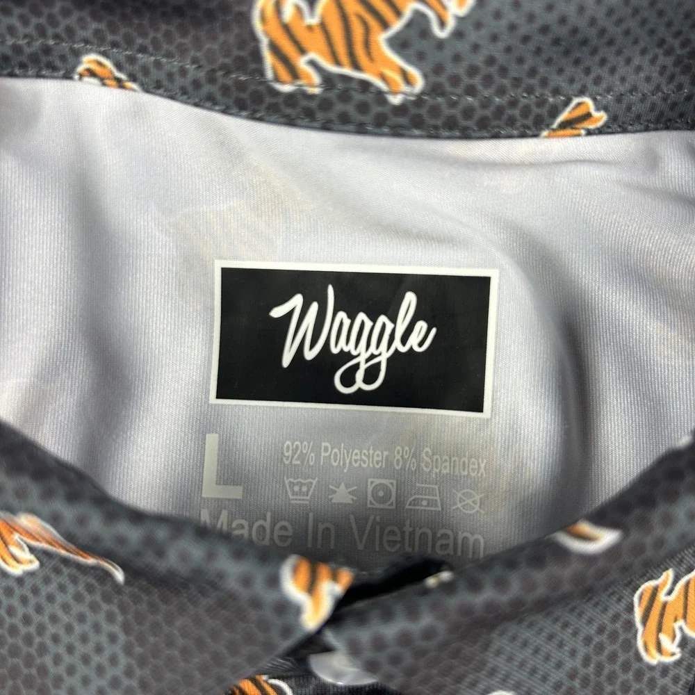 Waggle Polo Shirt Mens Large Gray Tiger Dog Print GOAT Golf Performance‎ Stretch - Picture 5 of 8